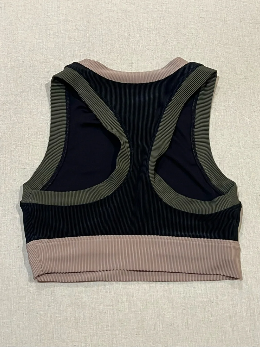 Beach Riot Gwen Colorblock Ribbed Crop Bikini Top Black Olive Tan Gym Beach XS - Picture 5 of 13